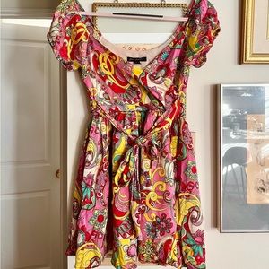 Vintage Betsey Johnson Psychedelic Colorful Silk Mini Dress